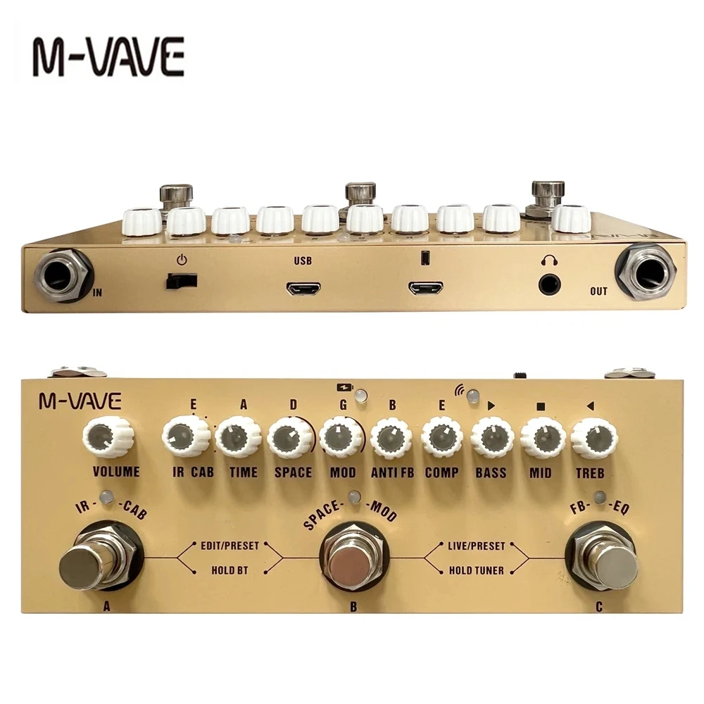 Acoustic Guitar Dreadnought - M-vave Cube BABY Oplaadbaar multi-effectpedaal voor